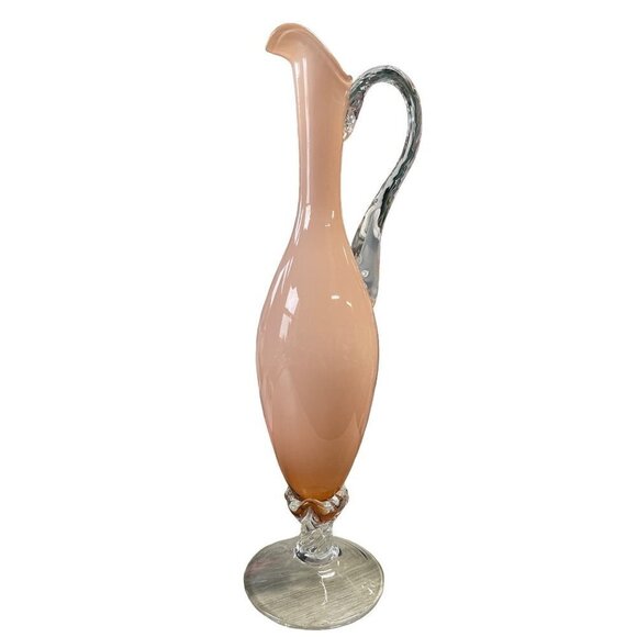 Mid Century Handcrafted Italian Empoli Pink Art Glass Opaline Pitcher - Picture 1 of 7